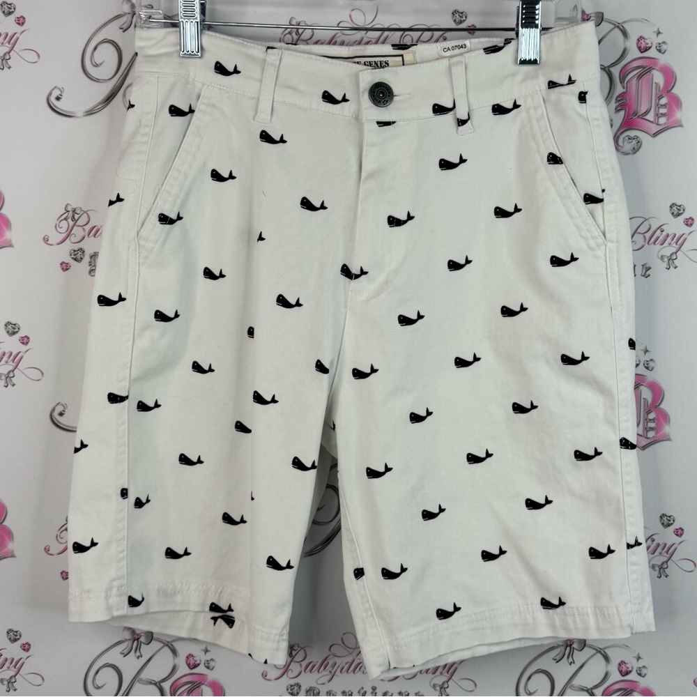 Men's Shorts slim fit original flat front shorts whales 🐳 Black Pattern white